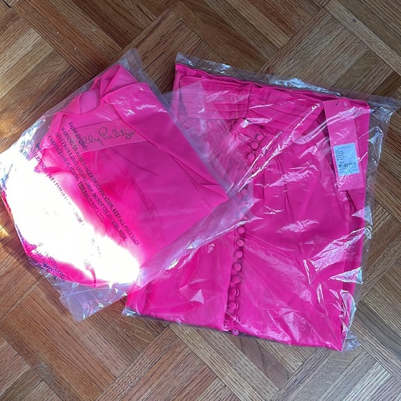 NWT Lilly Pulitzer Kristine top Pink Tango high neck with covered buttons halter - Picture 4 of 4